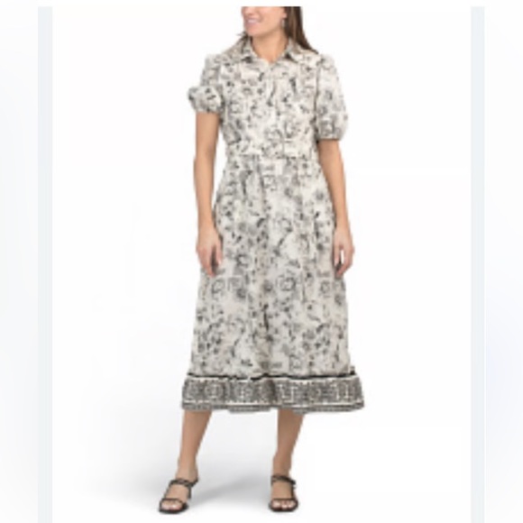 Joie Black and Cream Floral Midi Dress - Picture 1 of 9